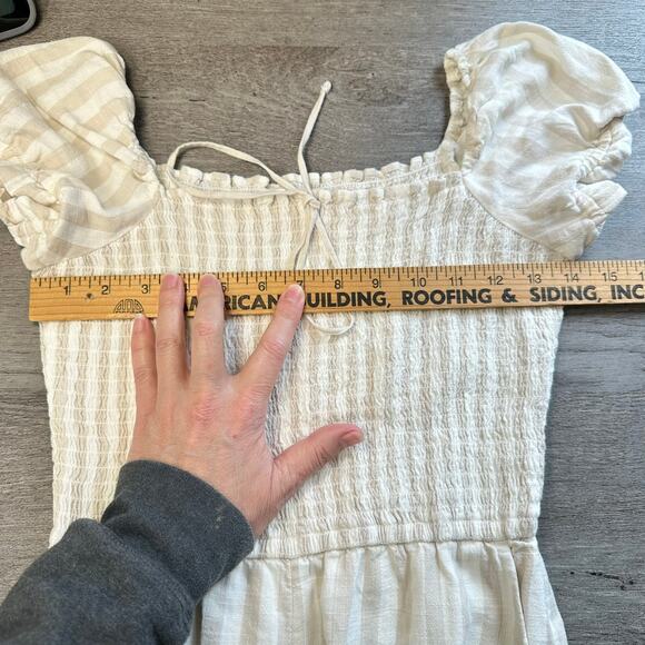 Abercrombie & Fitch Linen Jumpsuit Striped Smocked Body Short Sleeves SP - Picture 12 of 16